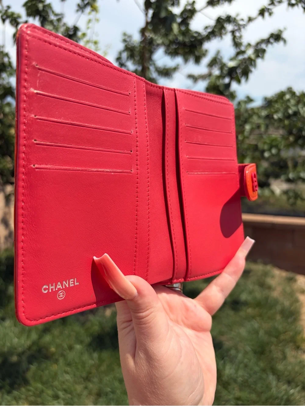 Chanel Orange Quilted Patent Leather CC French Wallet✨✨